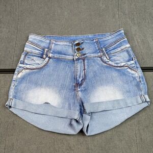 At Seven High Waisted Denim Shorts Light Wash Cuffed Size 9 Stretch Blue Y2k